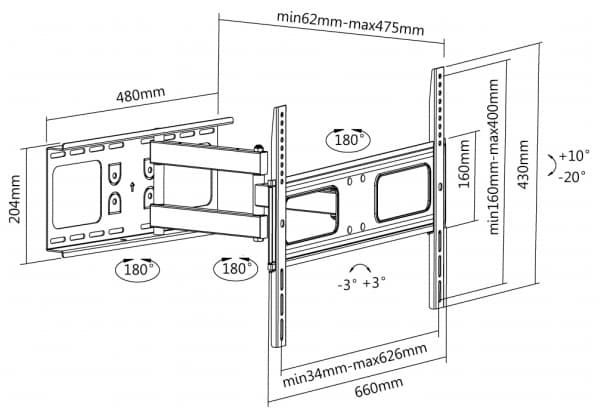Reflecta PLEXO 70-6040T - Konsol - för platt panel - skärmstorlek: 37"-70" - väggmonterbar