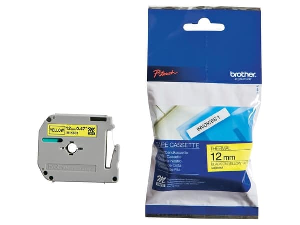 Brother MK631 - Svart på gult - Rull (1,2 cm x 8 m) 1 kassett(er) ulaminert teip - for Brother PT-45; P-Touch PT-100, 110, 45, 55, 65, 70, 75, 80, 85
