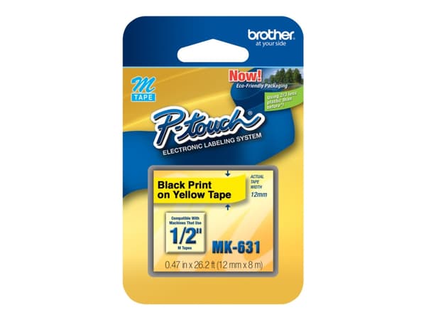 Brother MK631 - Svart på gult - Rull (1,2 cm x 8 m) 1 kassett(er) ulaminert teip - for Brother PT-45; P-Touch PT-100, 110, 45, 55, 65, 70, 75, 80, 85