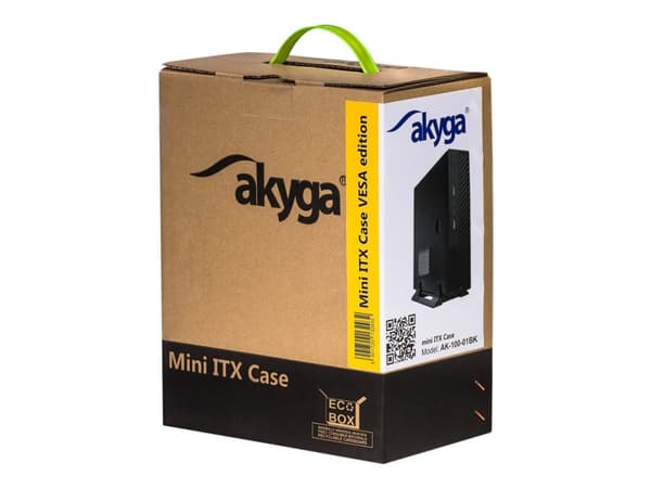 Akyga AK-100-01BK, Mini Tower, PC, Musta, Mini-ITX, Akryylinitriilibutadieenistyreeni (ABS), Galvanoitu teräs, Koti /Toimisto musta