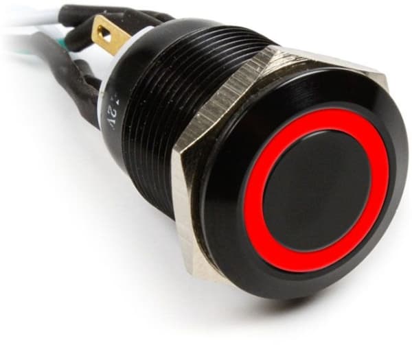 Impactics hærverksknapp 19mm, IP65, rød LED - svart
