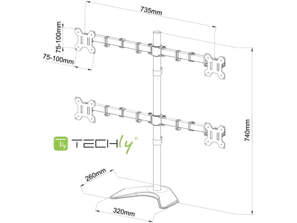 Techly ICA-LCD 2540, Fristående, 40 kg, 33 cm (13"), 68,6 cm (27"), 100 x 100 mm, Svart