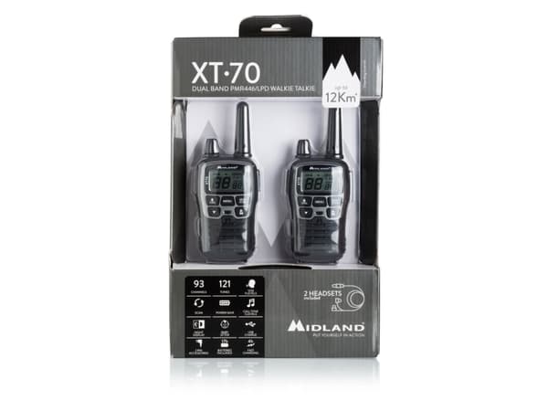 Midland XT70, 24 kanaler, 446.00625 - 446.09375 MHz, LCD, AAA, Alkalinsk, 113 g