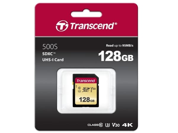 Transcend 500S - Flashminnekort - 128 GB - Video Class V30 / UHS-I U3 / Class10 - SDXC UHS-I