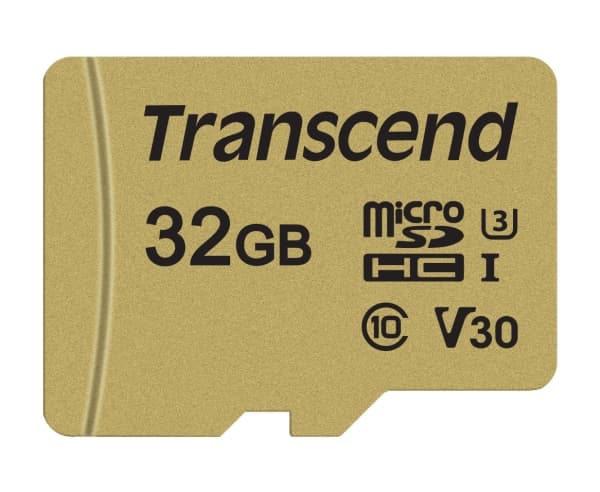 Transcend 500S - Flashminnekort (microSDHC til SD-adapter inkludert) - 32 GB - Video Class V30 / UHS-I U3 / Class10 - microSDHC