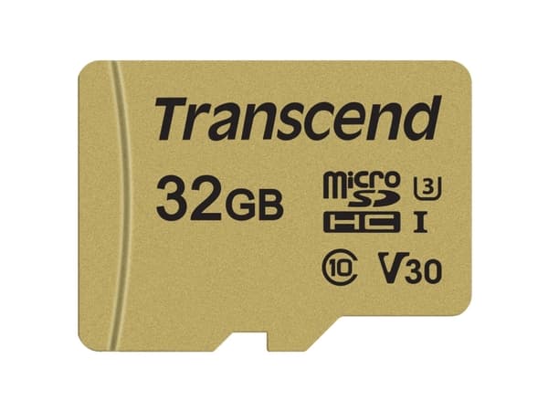 Transcend 500S - Flashminnekort (microSDHC til SD-adapter inkludert) - 32 GB - Video Class V30 / UHS-I U3 / Class10 - microSDHC
