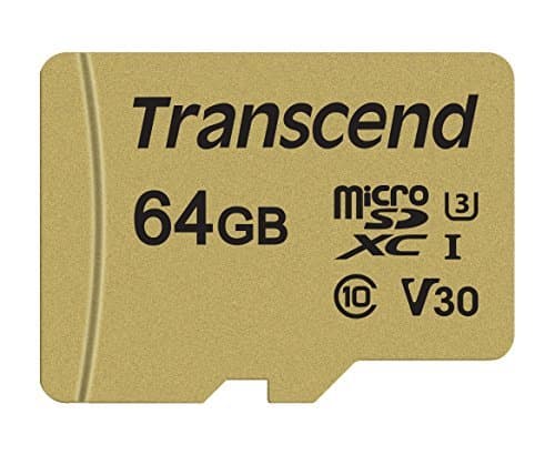 Transcend 500S - Flashminnekort (microSDXC til SD-adapter inkludert) - 64 GB - Video Class V30 / UHS-I U3 / Class10 - microSDXC