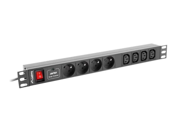 Lanberg PDU-04E04I-0200-IEC-BK - Strømfordelerenhet (kan monteres i rack) - AC 220-250 V - 2500 watt - enkeltfase - inngang: IEC 60320 C14 10A - utga