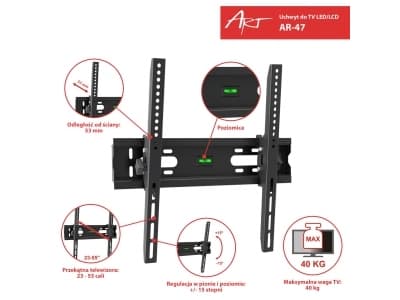 ART AR-47 - Brakett - for flatpanel - pulverbelagt metall - svart - skjermstørrelse: 23"-55" - veggmonterbar