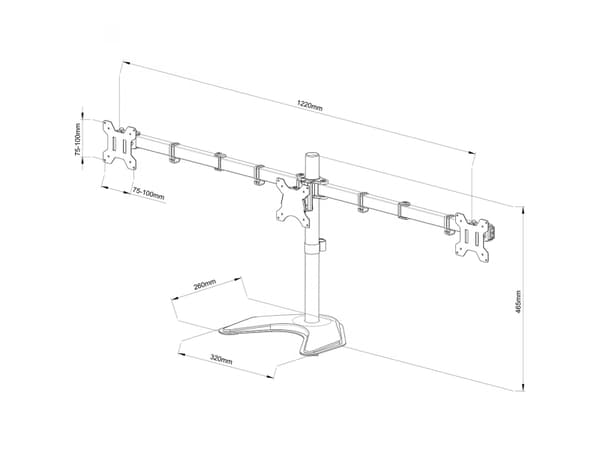ART L-22N - Ställ - för 3 LCD-bildskärmar - metall - svart - skärmstorlek: 13"-27" - skrivbord