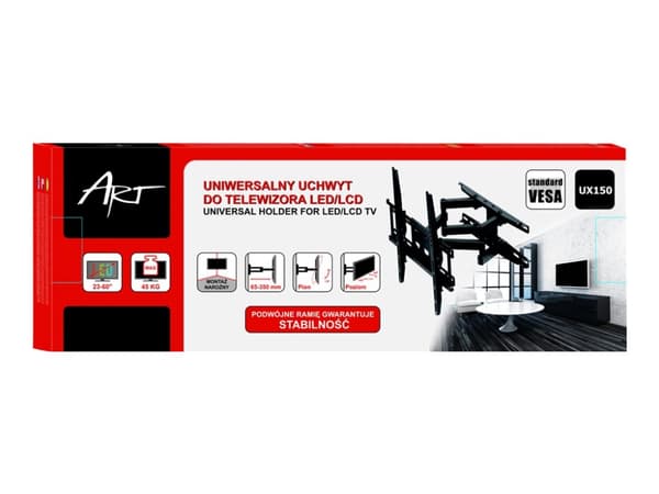 ART ADUX150 - Brakett - justerbar dobbelarm i full bevegelse - for LCD-TV - metall - svart - skjermstørrelse: 23"-60" - veggmonterbar