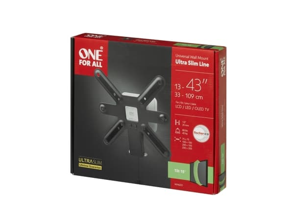 One For All ULTRA SLIM WM 6221 - Brakett - for LCD-TV - aluminium, karbonstål - skjermstørrelse: 13"-42" - veggmonterbar