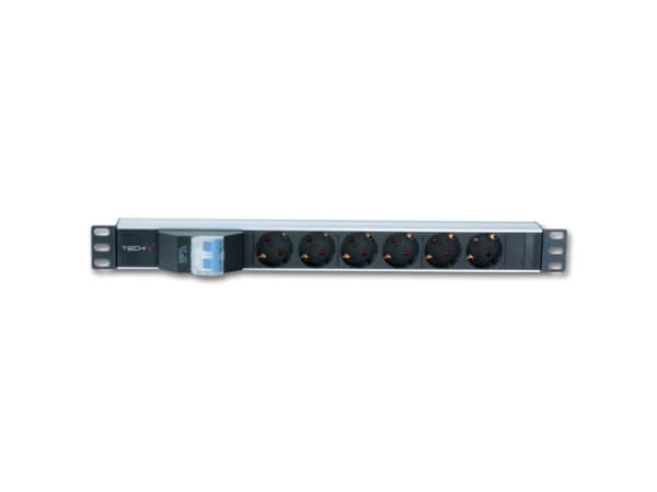 Techly I-CASE STRIP-61UD, Grunnleggende, 1U, Enkelfaset, Horisontal, Aluminium, Sort, Rød