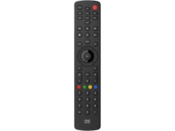 One For All Basic universell fjärrkontroll Contour 8, TV, Digitalbox för TV, DVD/Blu-ray, Ljudlimpa, IR trådlös, Tryckknappar, Svart