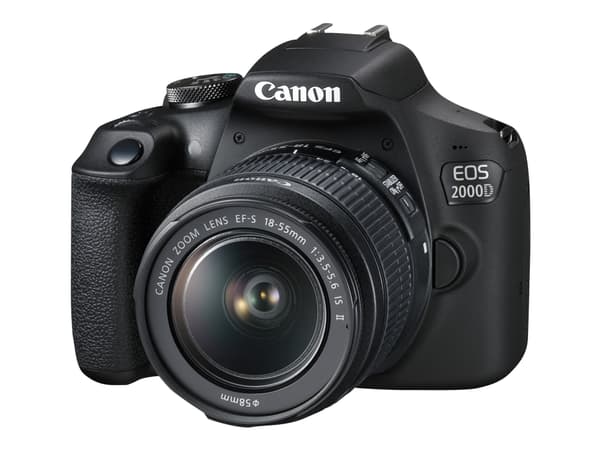 Canon EOS 2000D - Digitalkamera - SLR - 24.1 MP - APS-C - 1 080 p / 30 fps - 3x optisk zoom EF-S 18-55 mm IS II lins - Wi-Fi, NFC Svart