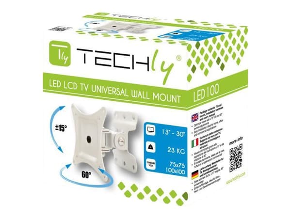 TECHly - Brakett - full bevegelse - for LCD-skjerm - hvit - skjermstørrelse: 13"-30" - veggmonterbar Hvit