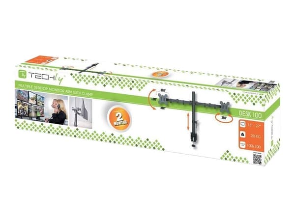 TECHly - Stativ - for 2 LCD-skjermer - svart - skjermstørrelse: 13"-27" - klemmemonterbar Sort