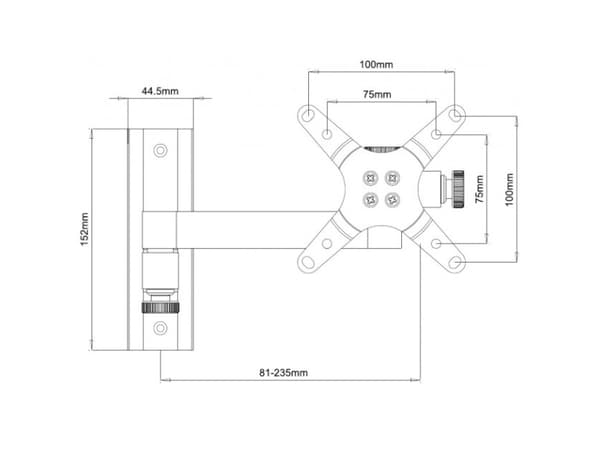 Techly ICA-LCD-105BK, 75 x 75 mm, 100 x 100 mm, -15 - 15°, 0 - 180°, Gjuten aluminium, Svart
