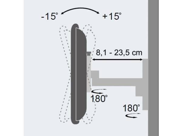 Techly ICA-LCD-105BK, 75 x 75 mm, 100 x 100 mm, -15 - 15°, 0 - 180°, Gjuten aluminium, Svart