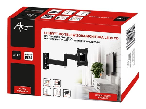 ART AR-82 - Konsol - justerbar arm - för LCD-TV - metall - svart - skärmstorlek: 10"-27" - väggmonterbar