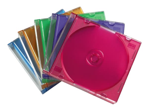 Hama - Tynn CD-oppbevaringseske - kapasitet: 1 CD - gjennomsiktig blå, transparent grønn, transparent oransje, transparent fiolett, transparent rosa