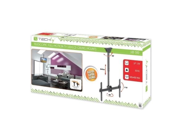 TECHly - Monteringssats (takmontering, monteringskonsol, teleskoppåle) - för platt panel - stål - svart - skärmstorlek: 37"-70" - takmonterbar