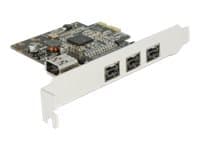DeLock PCI Express-kort > 3 x ekstern FireWire B + 1 x intern FireWire A - FireWire-adapter - PCIe - FireWire 800 Sort, Grå