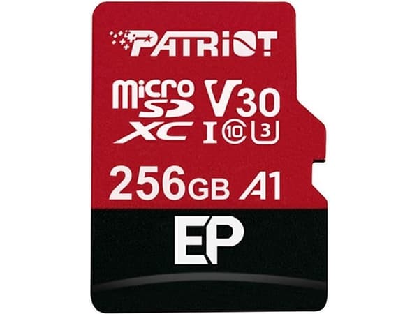 Patriot EP Series - Flash-minneskort (microSDXC till SD-adapter inkluderad) - 256 GB - A1 / Video Class V30 / UHS-I U3 / Class10 - mikroSDXC UHS-I