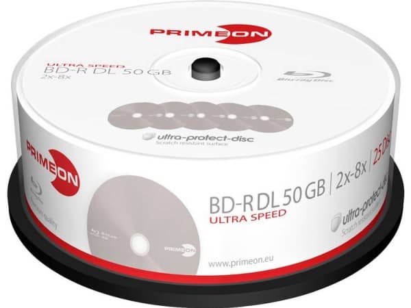 Primeon Bd-R Dl 50gb/2-8x Cakebox 25 Disc Ultra Protect Disc Surface