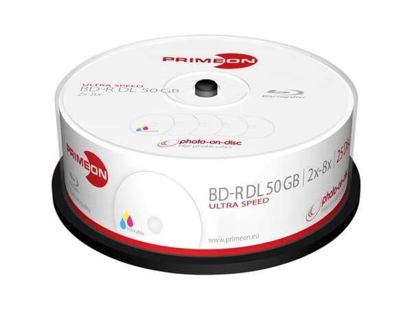 Primeon 2761319 Blu-ray BD-R DL-skiva 50 GB 25 st Spindel Tryckbar