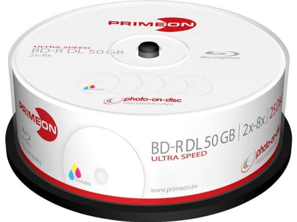 Primeon 2761319 Blu-ray BD-R DL-skiva 50 GB 25 st Spindel Tryckbar