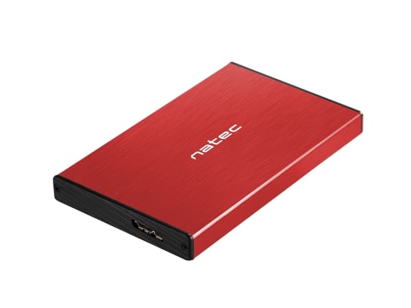 NATEC Rhino GO, HDD- / SSD kabinett, 2.5", Serial ATA III, 6 Gbit/s, USB-anslutning, Röd