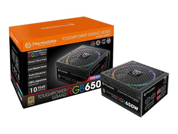 Thermaltake ToughPower Grand TPG-650AH3FSGR - RGB Sync Edition - nätaggregat (intern) - ATX12V 2.4/ EPS12V 2.92 - 80 PLUS Gold - AC 100-240 V - 650 W