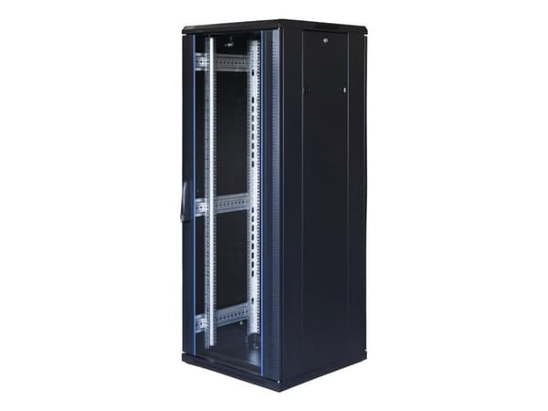 19" TOTEN stativskap, System G, 32U, 600x600, glassdører, bakre metalldører, opptil 800 kg, svart / G6.6632.9001 / 19-G6632GM