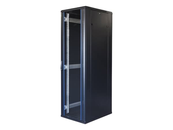 19" Koblingsskap TOTEN, System G, 42U, 600x800, glassdør, bakre perforert dør, inntil 800kg, sort / G6.6842.9801 / 19-G6842GP