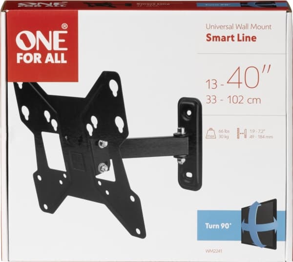 One For All WM2241, 33 cm (13"), 101,6 cm (40"), 75 x 75 mm, 200 x 200 mm, 0 - 15°, Musta