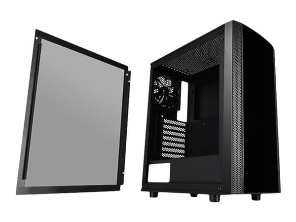 Thermaltake Versa J25 - Tempered Glass Edition - tower - ATX - genomskinlig sidopanel (härdat glas) - ingen strömförsörjning (PS/2) - svart - USB/lju