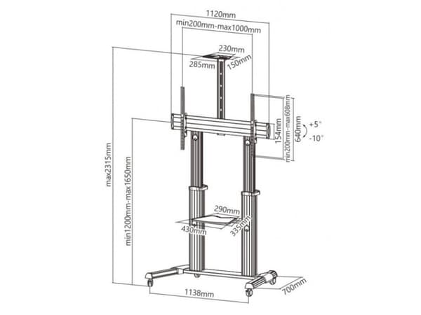 Techly ICA-TR24, Hopea, Hopea, 1 hyllyä, Musta, 100 kg, 2,54 m (100")