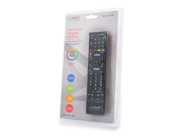 SAVIO RC-08 - Universal fjernkontroll - infrarød - svart - for Sony KDL-32W655, 40W905, 42W654, 42W655, 42W656, 42W807, 46W905, 47W807, 50W656, 50W68