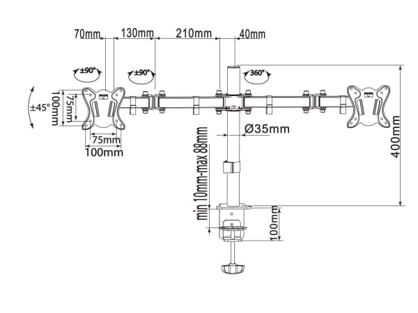 Equip 650152, Klemmer, 16 kg, 33 cm (13"), 68,6 cm (27"), 100 x 100 mm, Sort
