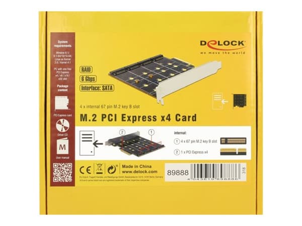 Delock - Diskkontroller - 4 Kanal - M.2 Card - 6 GBps - RAID 0, 1, 10 - PCIe x4