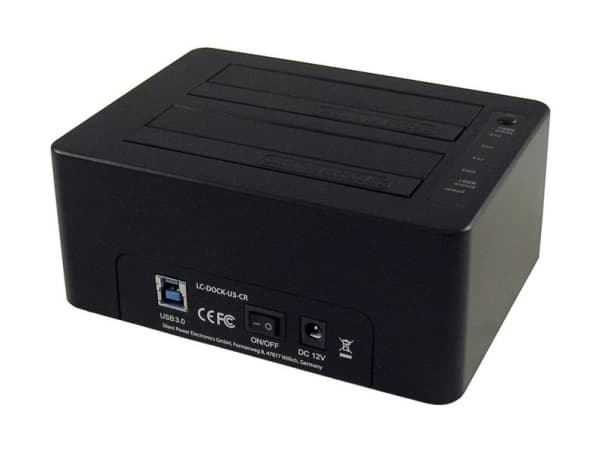 LC Power LC-DOCK-U3-CR - HDD-dokkestasjon - brønner: 2 - 2,5" / 3,5" delt - SATA - USB 3.0 - svart