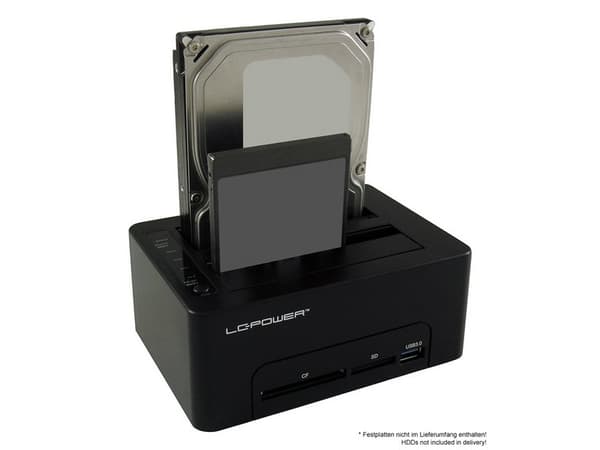 LC Power LC-DOCK-U3-CR - HDD-dokkestasjon - brønner: 2 - 2,5" / 3,5" delt - SATA - USB 3.0 - svart