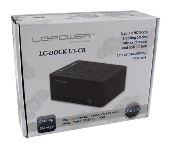 LC Power LC-DOCK-U3-CR - HDD-dokkestasjon - brønner: 2 - 2,5" / 3,5" delt - SATA - USB 3.0 - svart