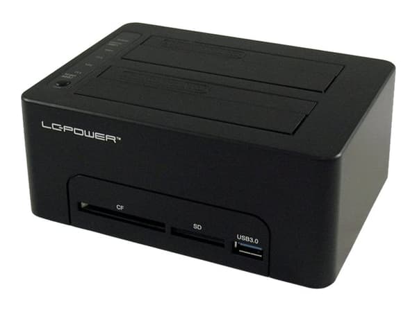 LC Power LC-DOCK-U3-CR - HDD-dokkestasjon - brønner: 2 - 2,5" / 3,5" delt - SATA - USB 3.0 - svart