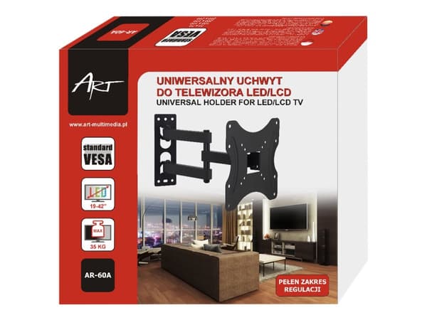 ART AR-60A - Brakett - for LCD-TV - metall - svart - skjermstørrelse: 19"-42" - veggmonterbar