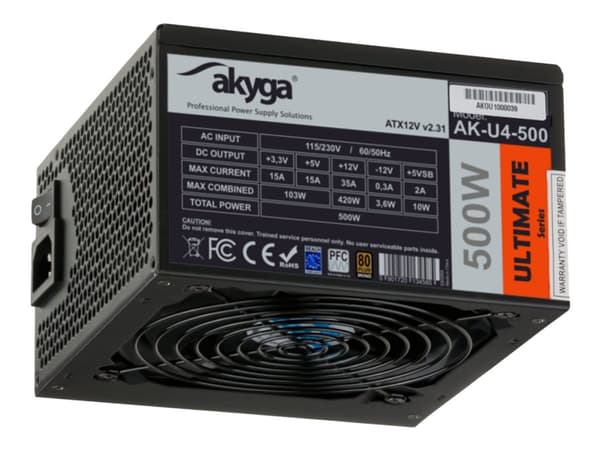 Akyga AK-U4-500 - Ultimate Series - strømforsyning (intern) - ATX12V 2.31 - 80 PLUS Bronze - AC 230 V - 500 watt - aktiv PFC - svart