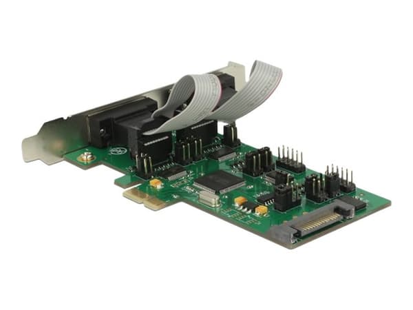 Delock PCI Express Card &gt; 3 x Serial RS-232 + 1 x TTL 3.3 V / RS-232 jännitesyötöllä - Sarjasovitin - PCIe low profile - RS-232 x 3 + RS-232 (TTL) Vihreä