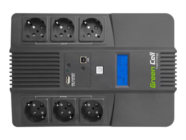 Green Cell AiO - UPS - AC 220/230/240 V - 480 watt - 800 VA - 9 Ah - USB - utgangskontakter: 6