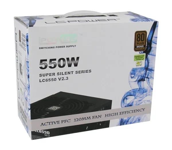LC Power Super Silent Series LC6550 V2.2 - Strømforsyning (intern) - ATX12V 2.2 - 80 PLUS Bronze - AC 230 V - 550 watt - aktiv PFC Sort